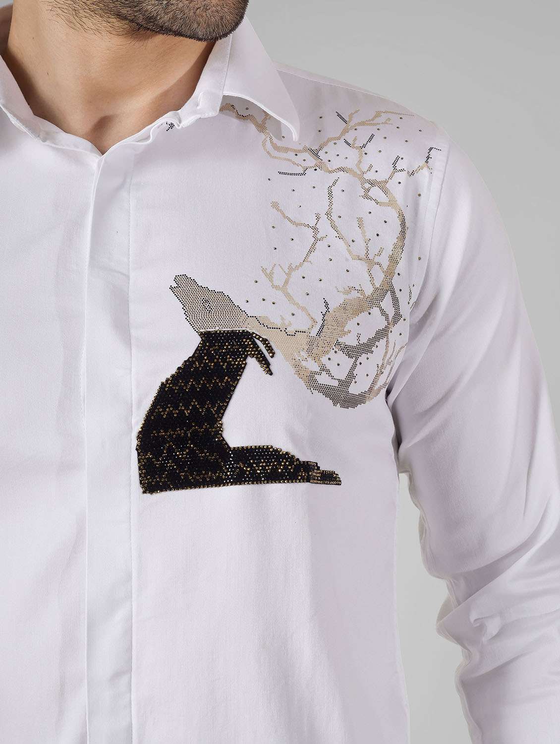 men embellished long sleeve slim fit casual shirt - 22562976 -  Standard Image - 1