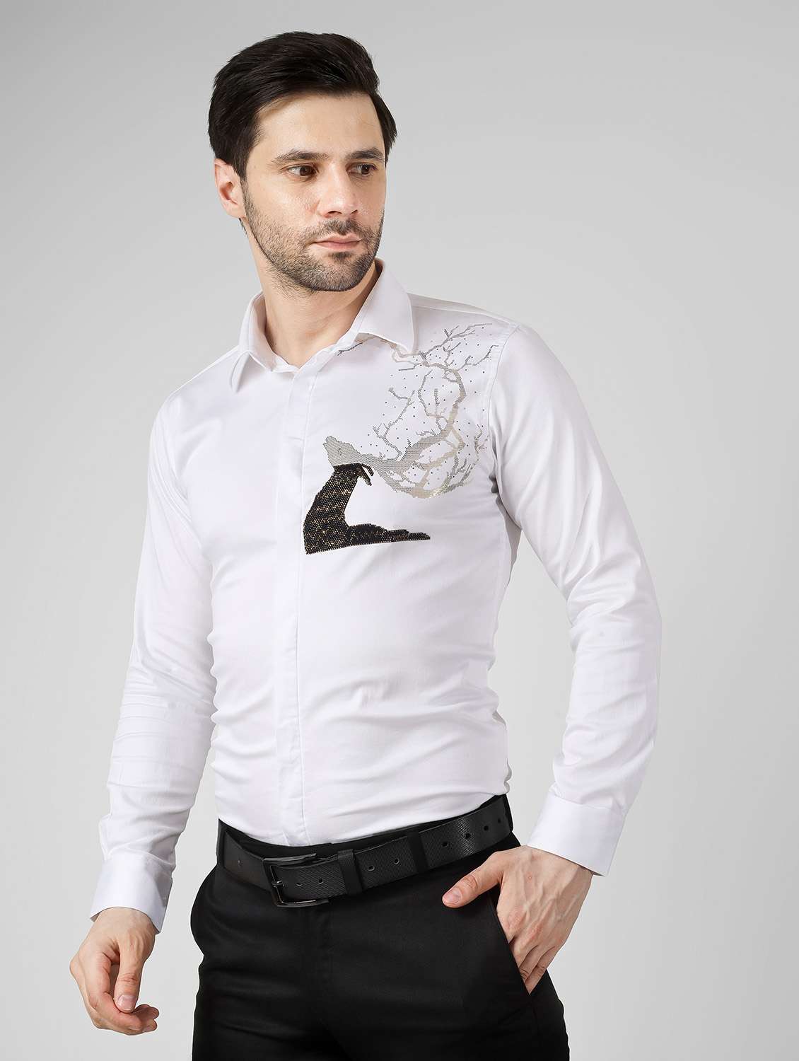 men embellished long sleeve slim fit casual shirt - 22562976 -  Standard Image - 4