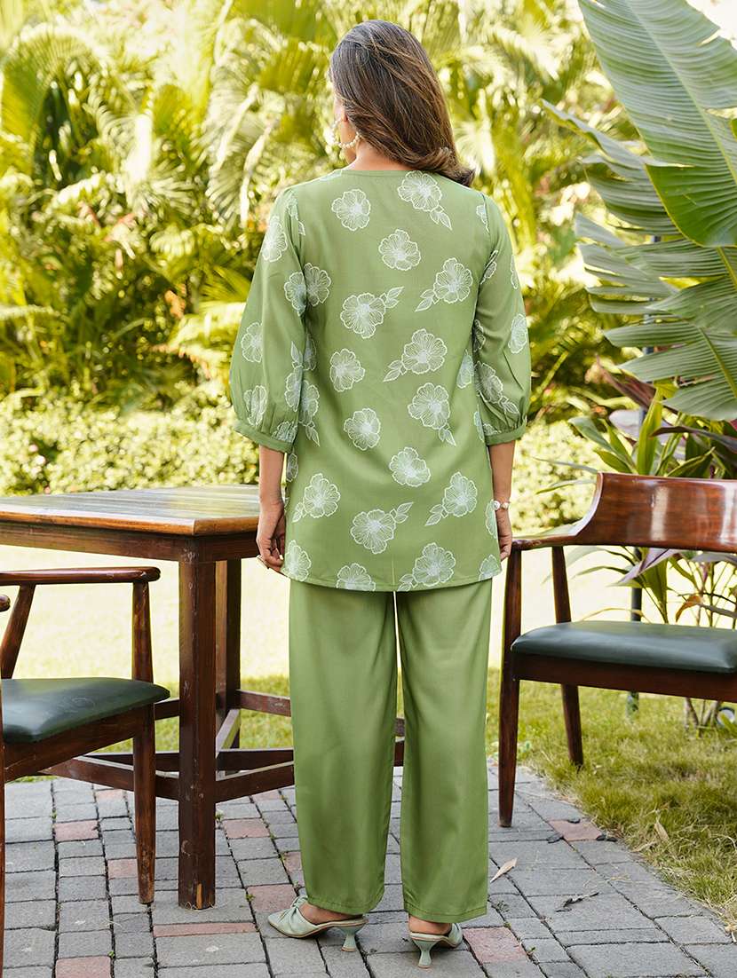women printed three quarter sleeve ethnic co-ord set - 22562981 -  Standard Image - 4