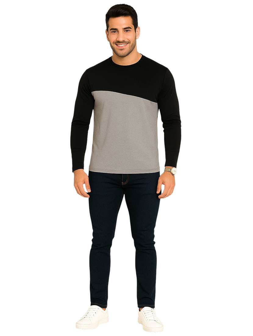 men color block long sleeve regular fit t-shirt - 22563309 -  Standard Image - 4