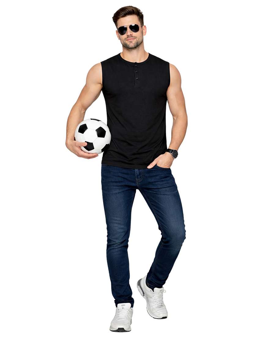 men solid sleeveless regular fit t-shirt - 22563316 -  Standard Image - 4