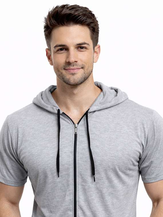 Men Solid Short Sleeves Hooded T-shirt - 22563334 -  Standard Image - 1