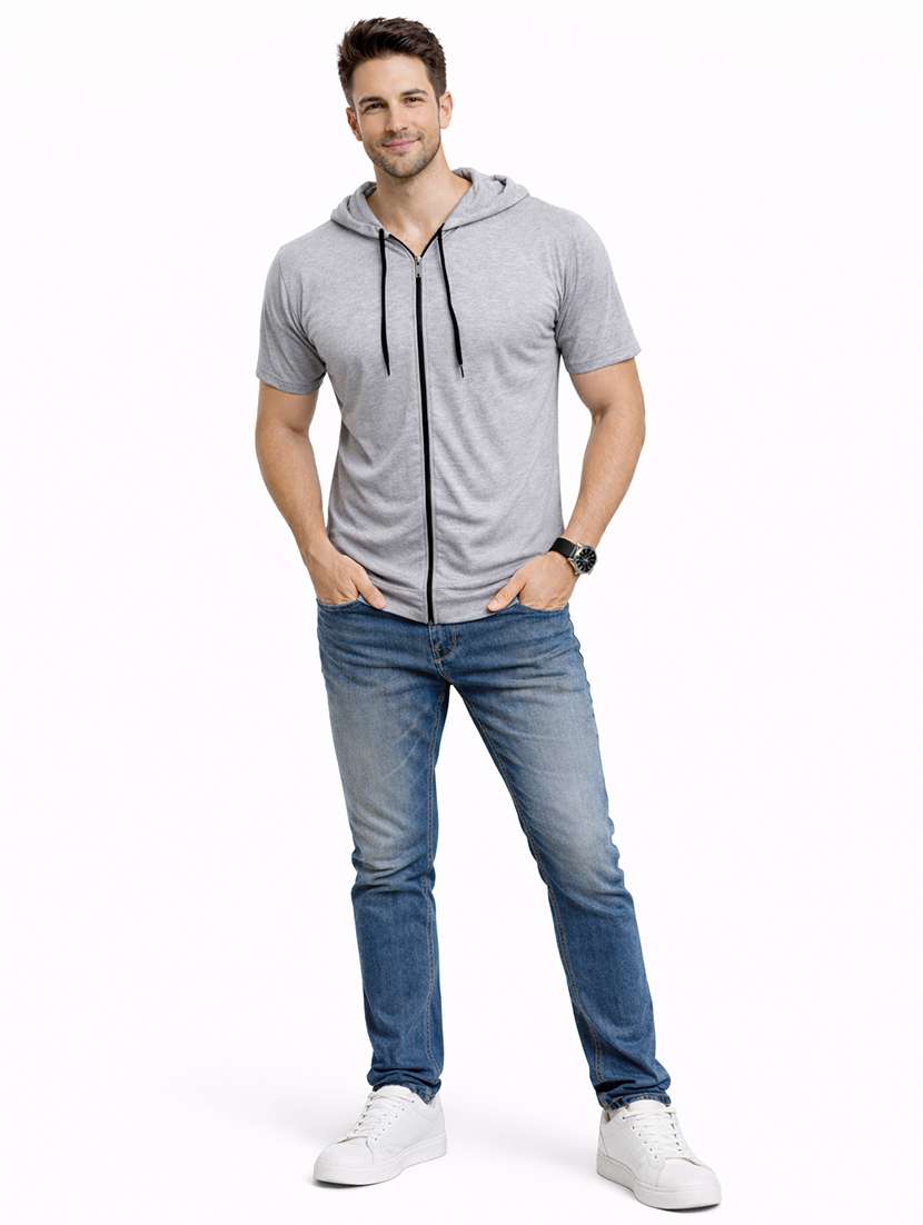 Men Solid Short Sleeves Hooded T-shirt - 22563334 -  Standard Image - 4
