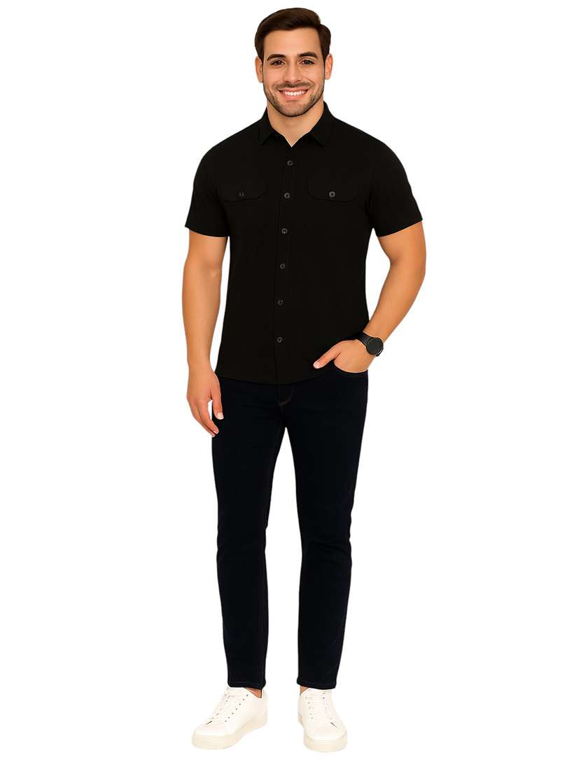 Men Solid Short Sleeve Regular Fit Casual Shirt - 22563623 -  Standard Image - 4