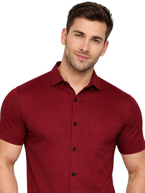 Men Solid Short Sleeve Regular Fit Casual Shirt - 22563639 -  Standard Image - 1