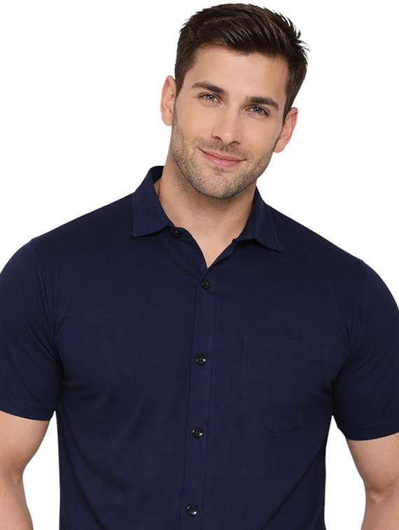 Men Solid Short Sleeve Regular Fit Casual Shirt - 22563641 -  Standard Image - 1
