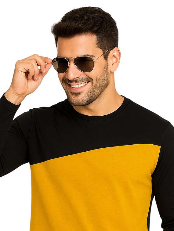 men color block long sleeve regular fit t-shirt - 22563730 -  Standard Image - 1