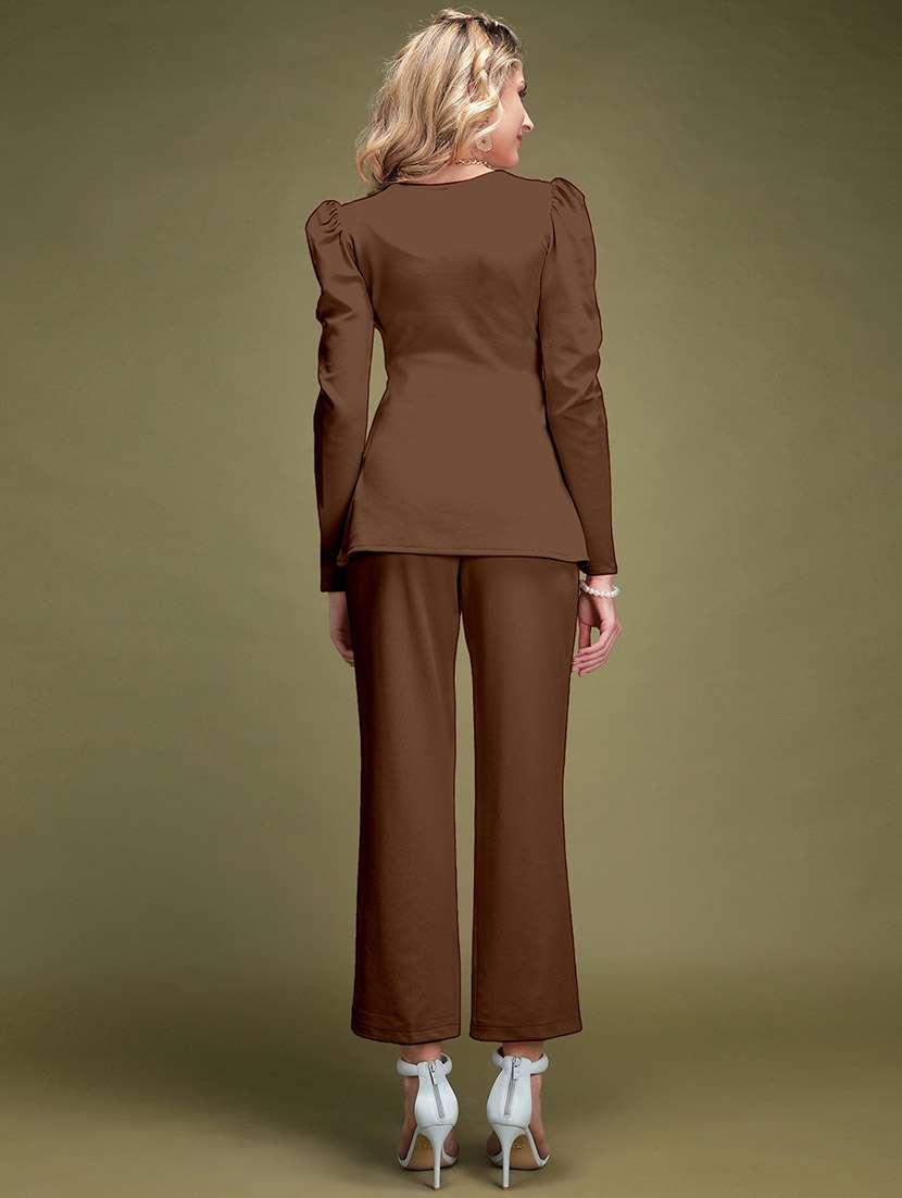 brown lycra top and trouser set coord - 22563821 -  Standard Image - 4