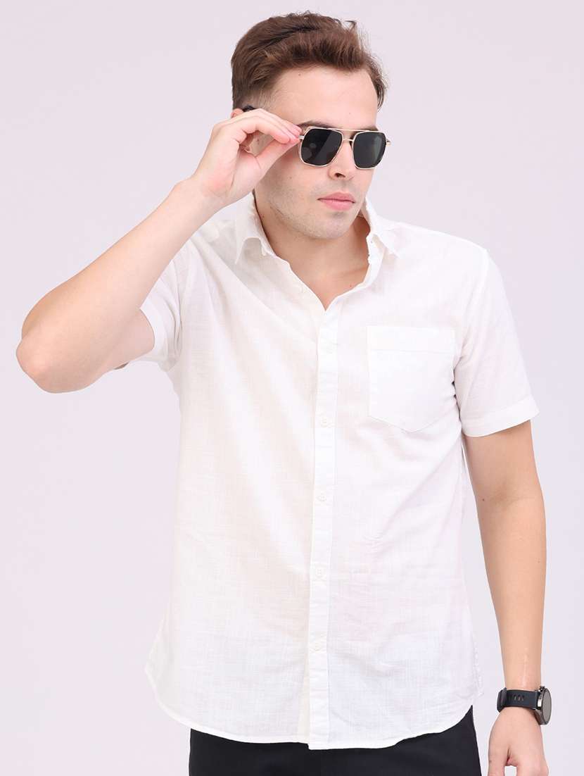 men solid short sleeve slim fit casual shirt