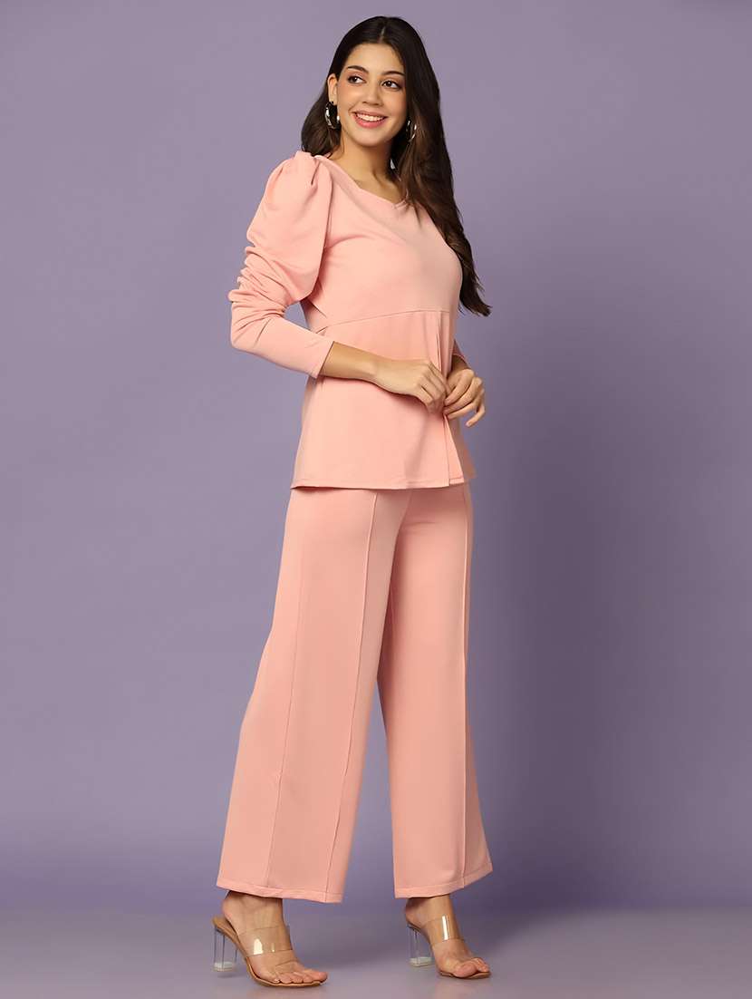peach polyester top and trouser set coord - 22564770 -  Standard Image - 4
