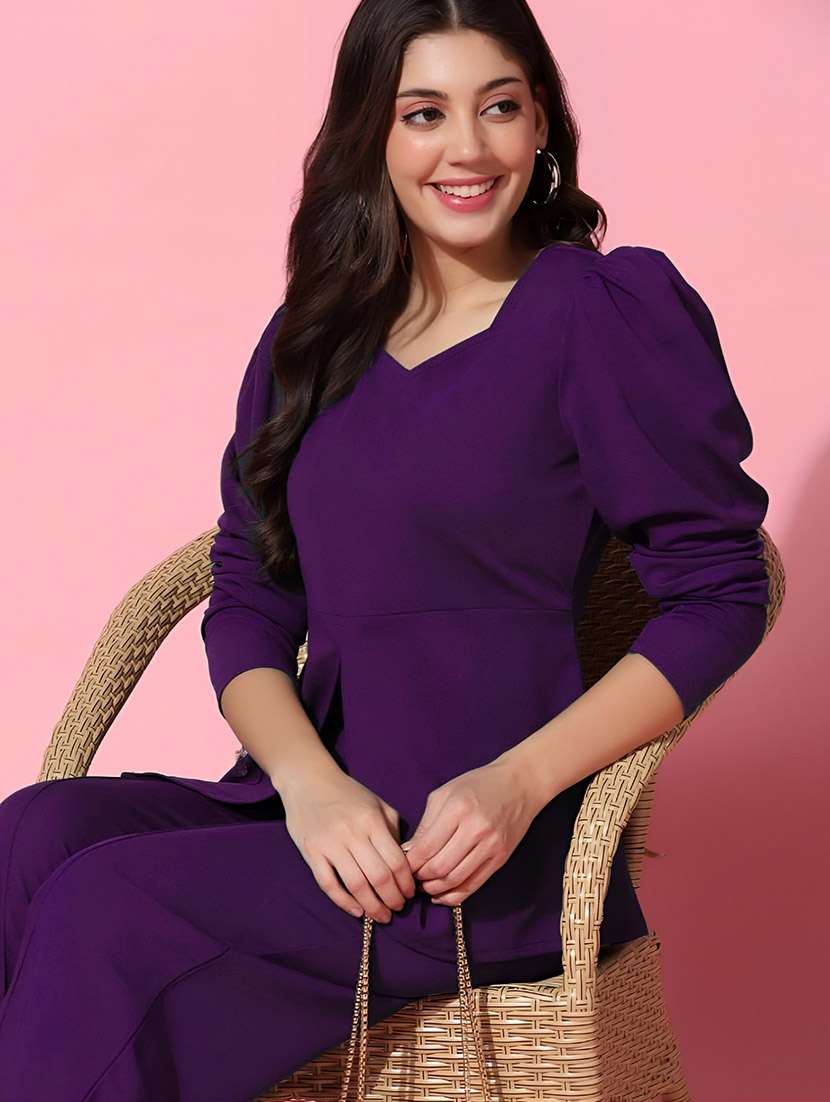 purple polyester top and trouser set coord - 22564772 -  Standard Image - 1