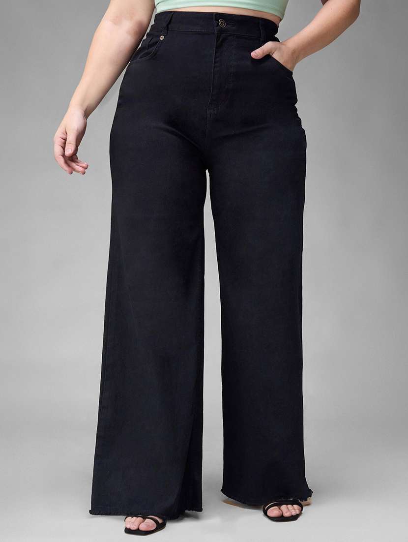 black denim high rise wide leg jeans