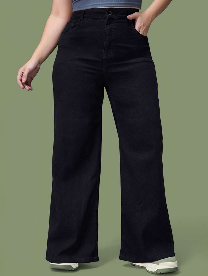 women washed high rise wide leg jeans