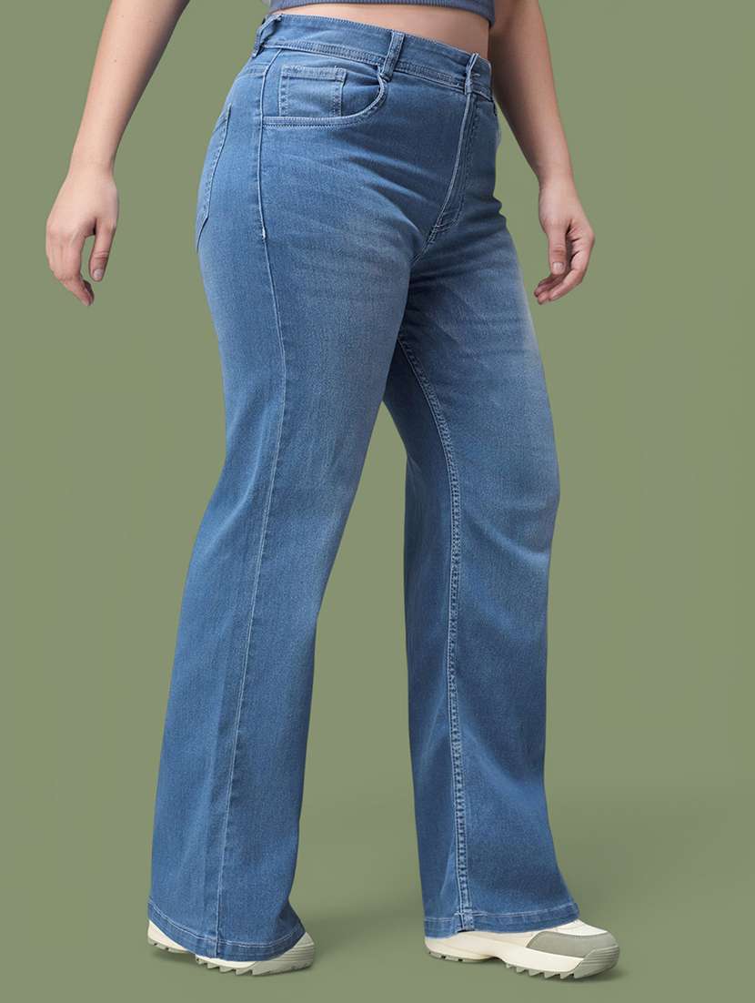 women washed high rise wide leg jeans