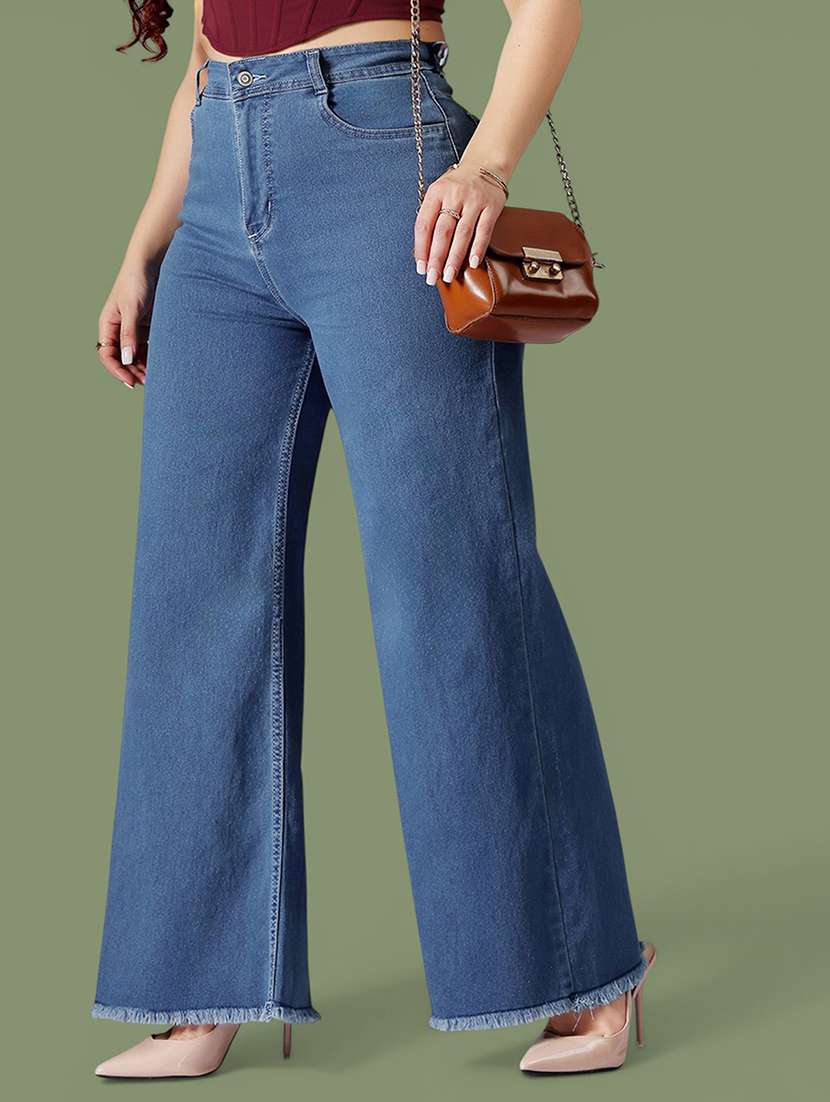 women solid high rise wide leg jeans - 22564879 -  Standard Image - 1