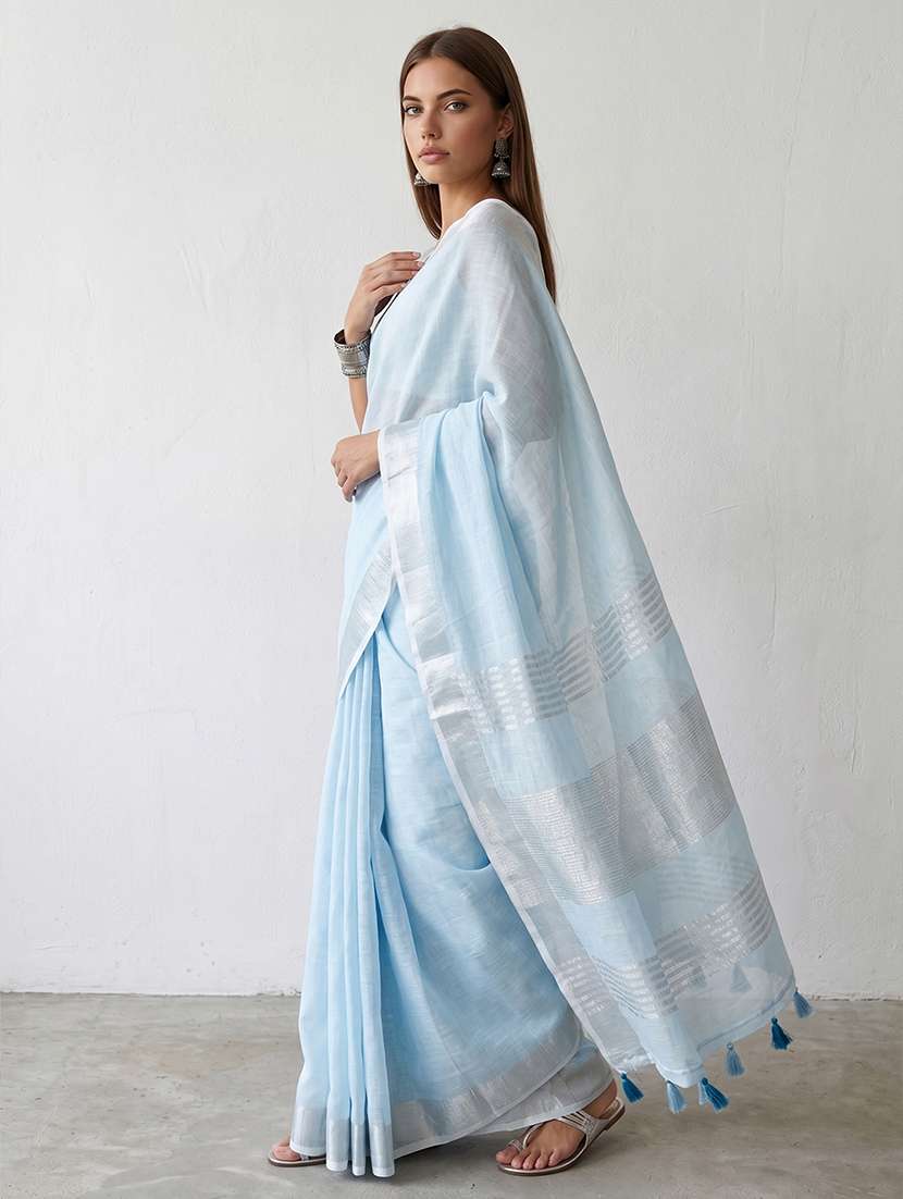 women solid with bordered saree with blouse - 22564988 -  Standard Image - 1