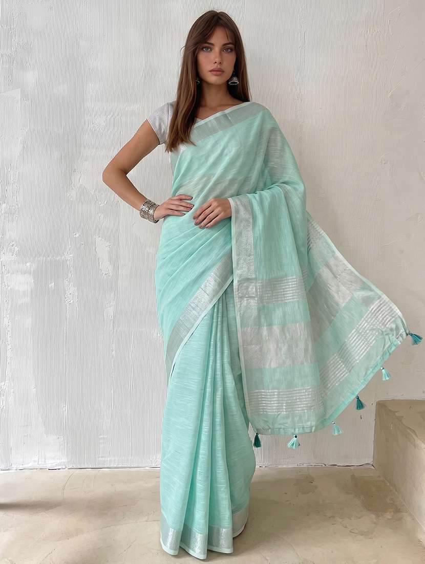 women solid with bordered saree with blouse - 22564994 -  Standard Image - 1