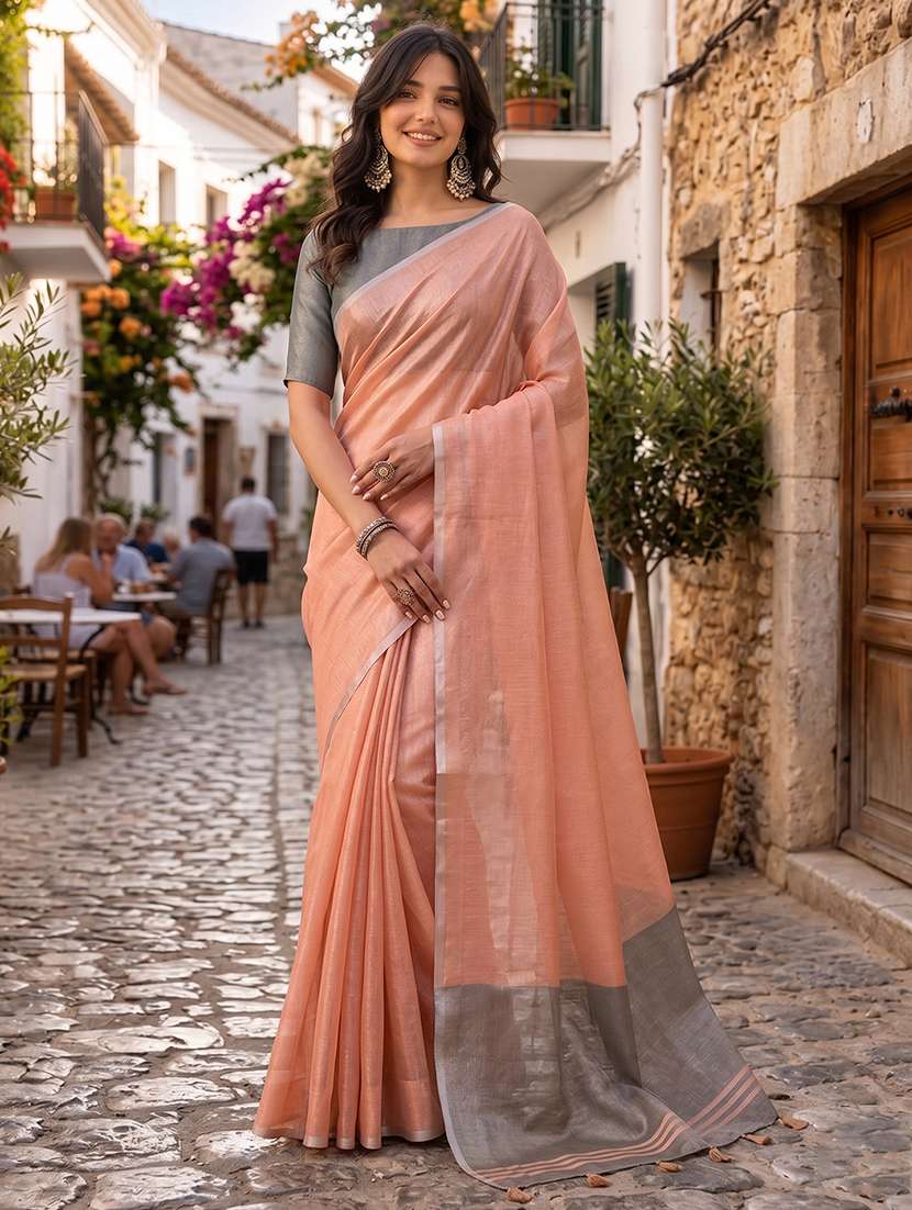 women solid plain saree with blouse