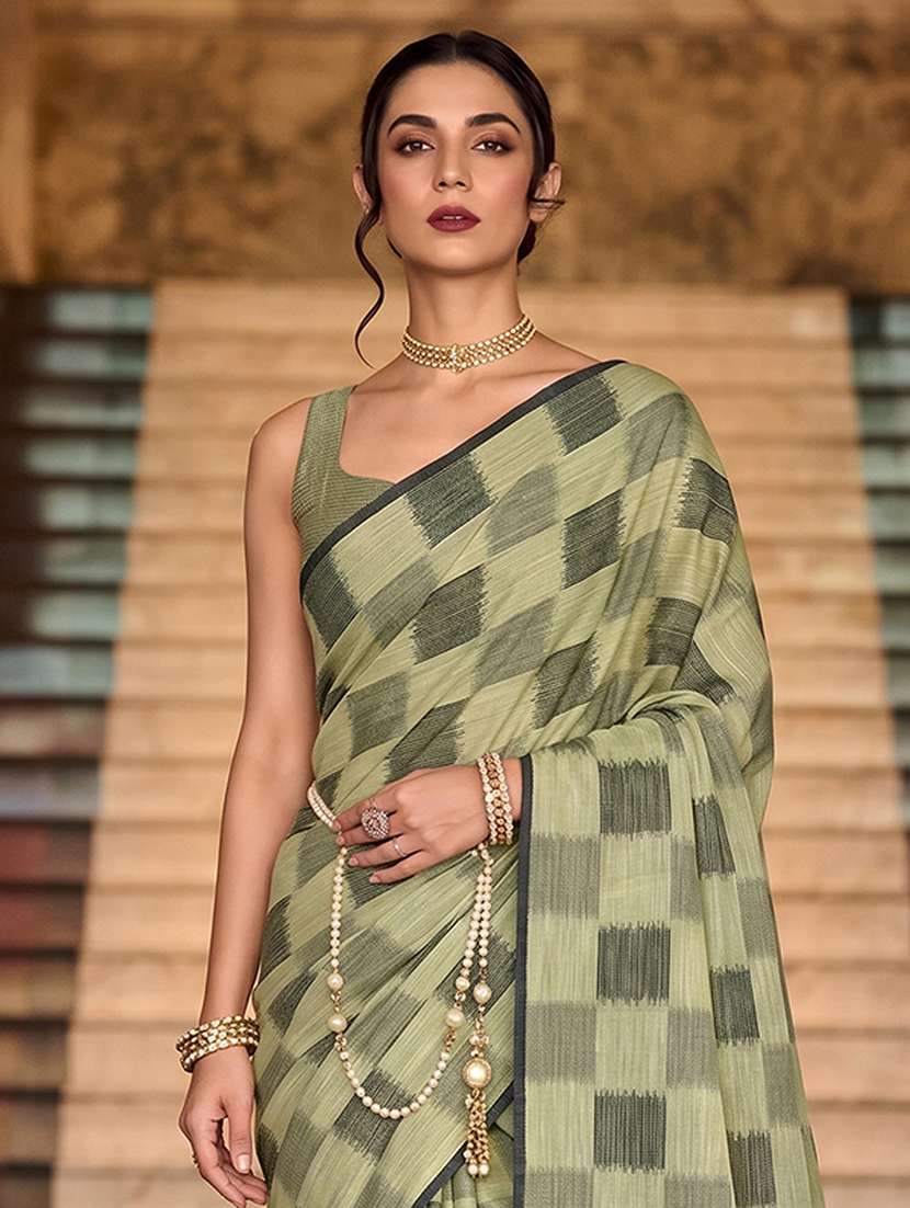 women checkered casual wear saree with blouse - 22565067 -  Standard Image - 1