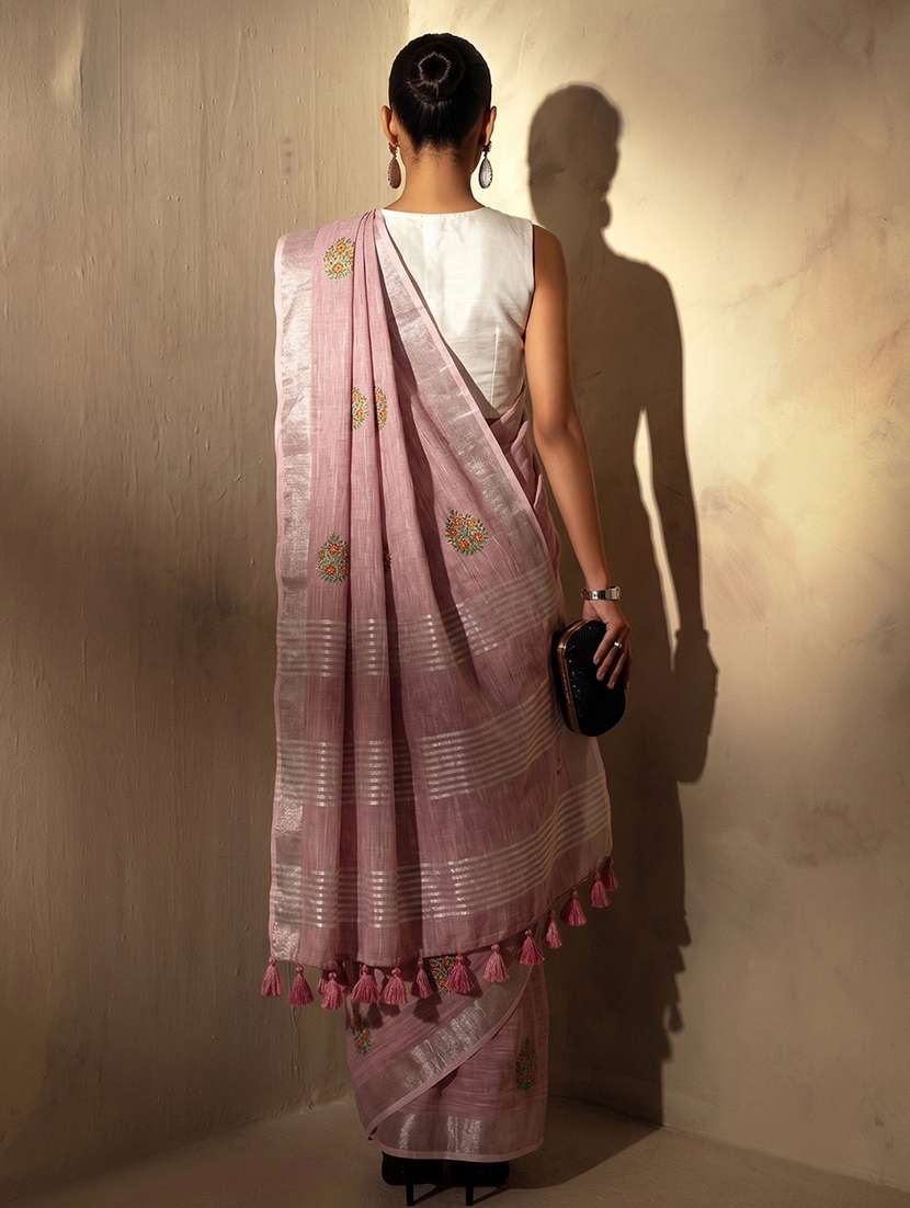 Women Solid With Work Embroidered Saree With Blouse - 22565087 -  Standard Image - 1