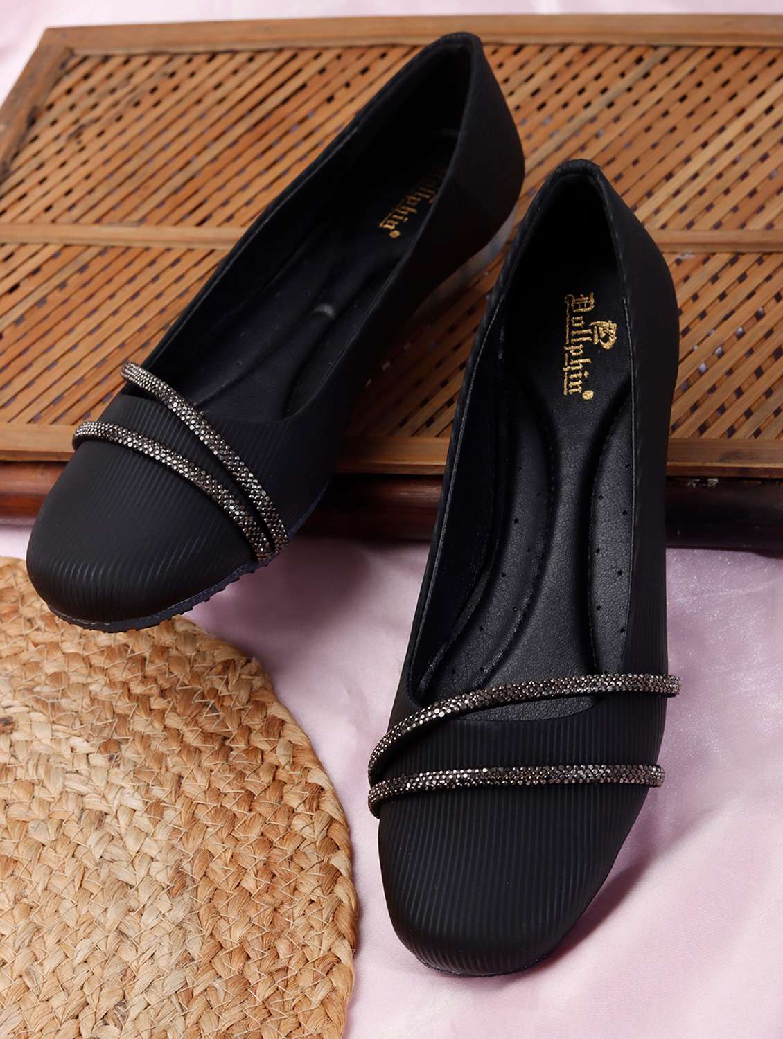 women embellished slip on ballerina