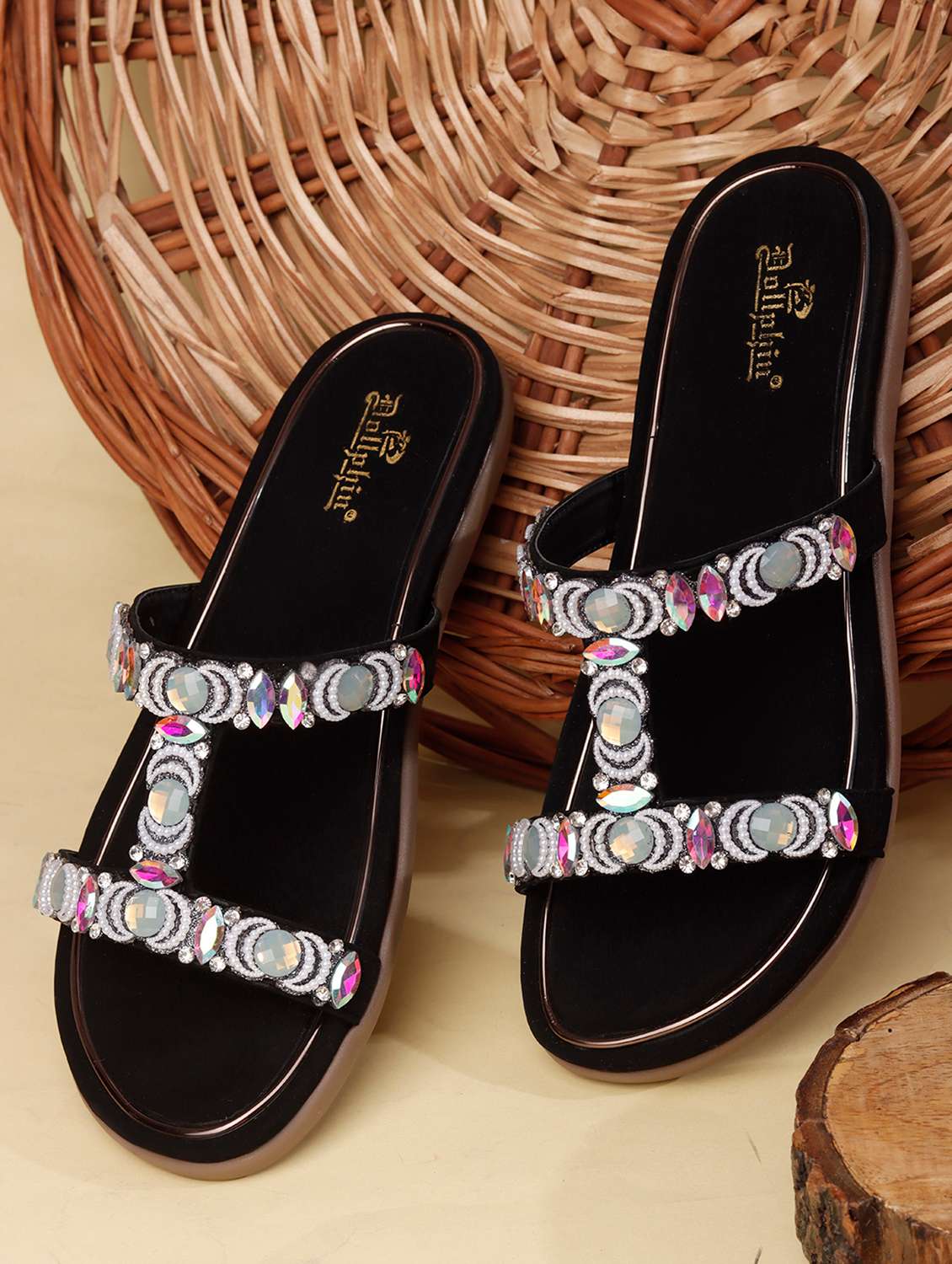 women embellished slip on flats