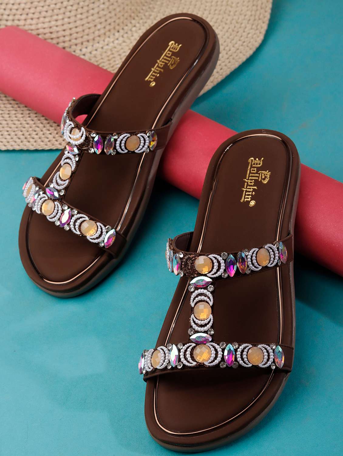 women embellished slip on flats