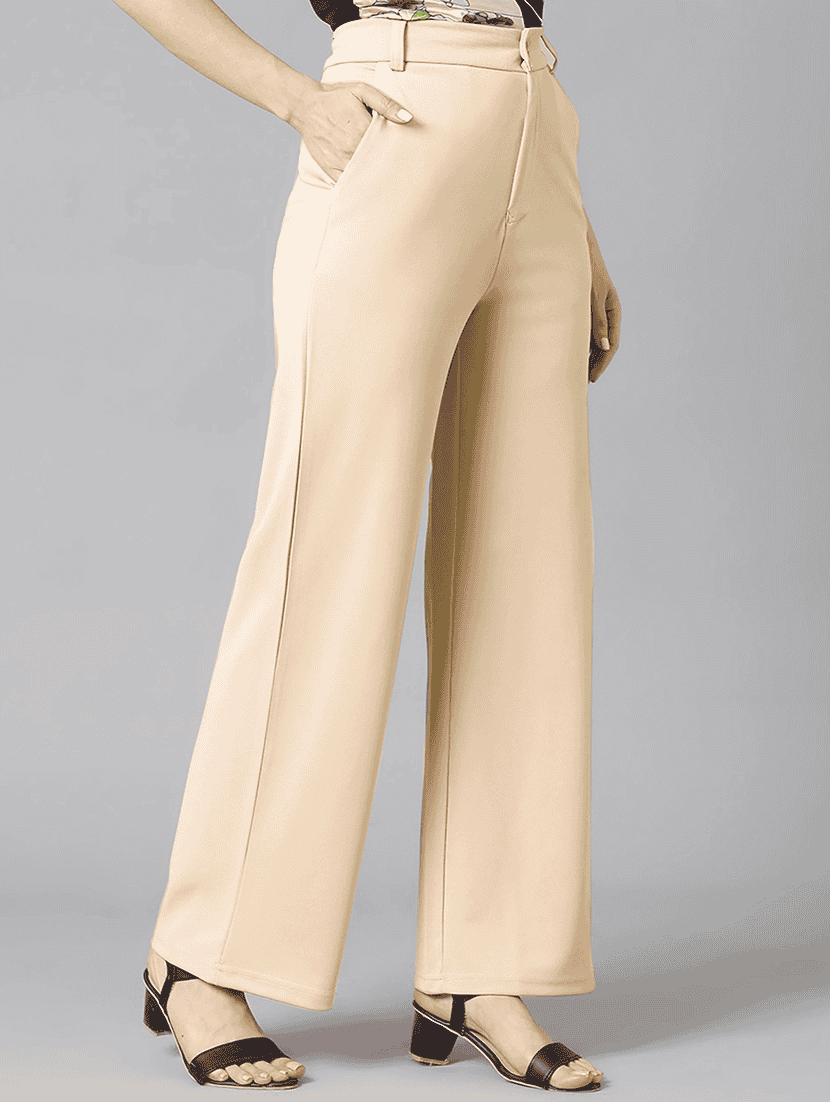 women solid high rise regular fit straight trouser - 22565271 -  Standard Image - 1