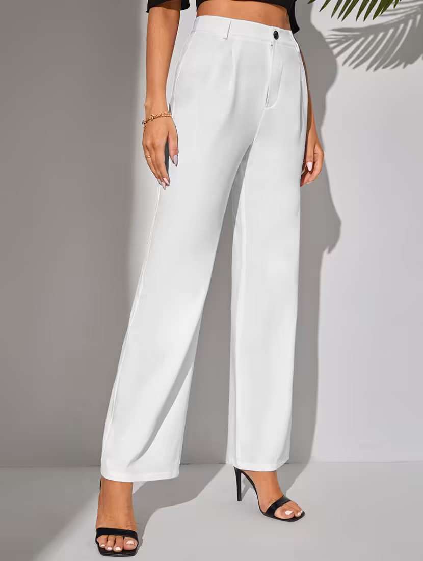 women solid high rise regular fit straight trouser - 22565272 -  Standard Image - 1
