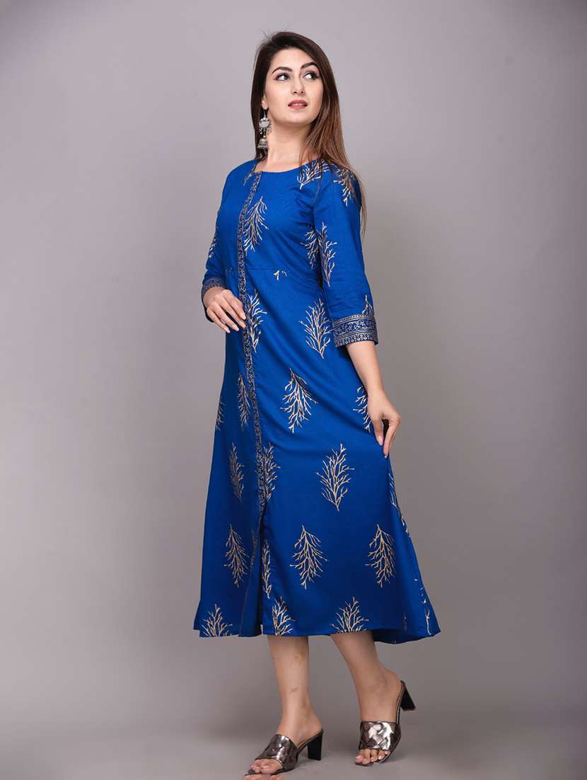 women printed three quarter sleeves a-line dress - 22565279 -  Standard Image - 1
