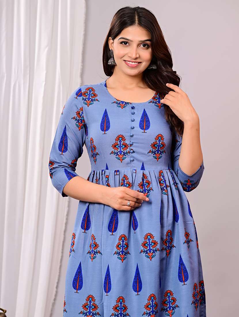 Women Printed Three Quarter Sleeves Kurta Palazzo Set - 22565282 -  Standard Image - 1