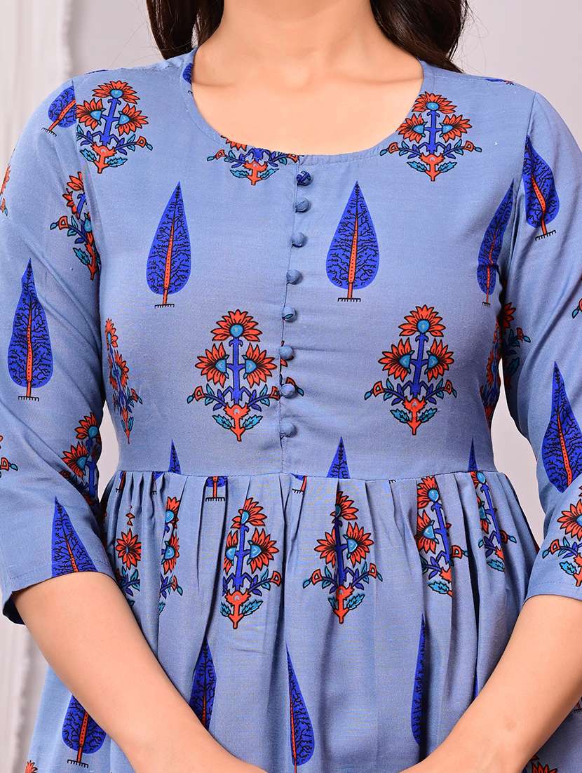 Women Printed Three Quarter Sleeves Kurta Palazzo Set - 22565282 -  Standard Image - 4