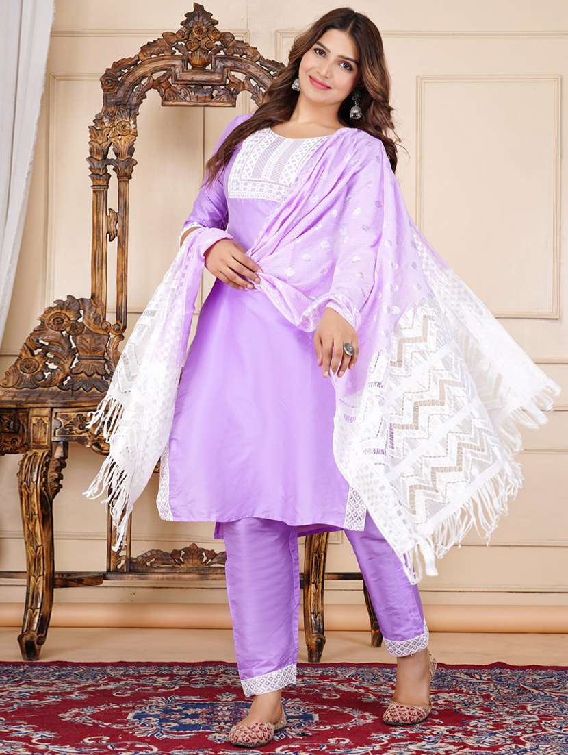 Women Embroidered Three Quarter Sleeves Kurta Pant Set With Dupatta - 22565284 -  Standard Image - 1