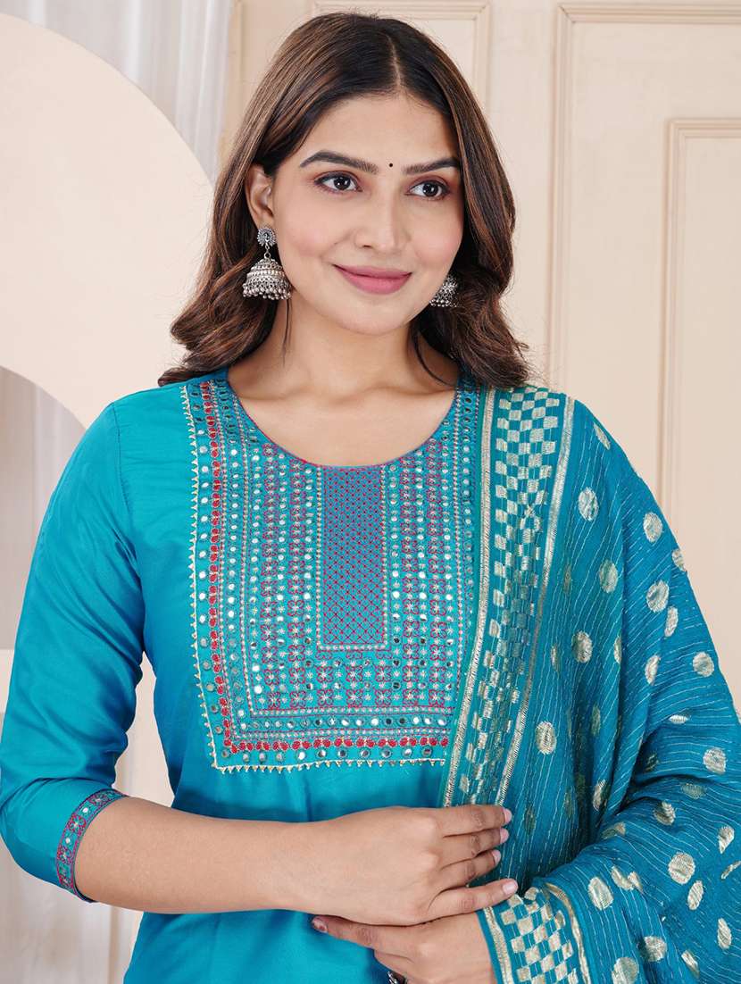 women embroidered three quarter sleeves kurta pant set with dupatta - 22565290 -  Standard Image - 1