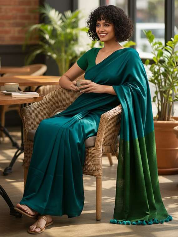 women solid handloom saree - 22565316 -  Standard Image - 4
