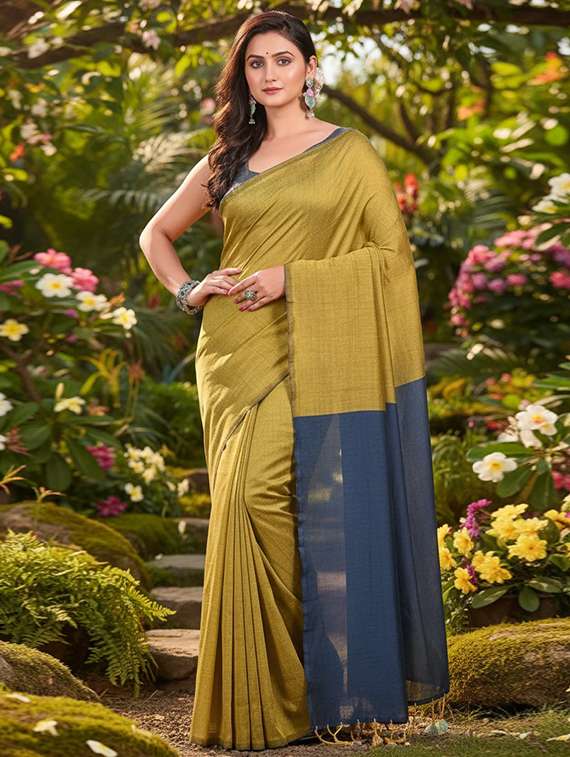 green cotton blend handloom saree