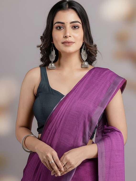 Women Solid Handloom Saree - 22565335 -  Standard Image - 1