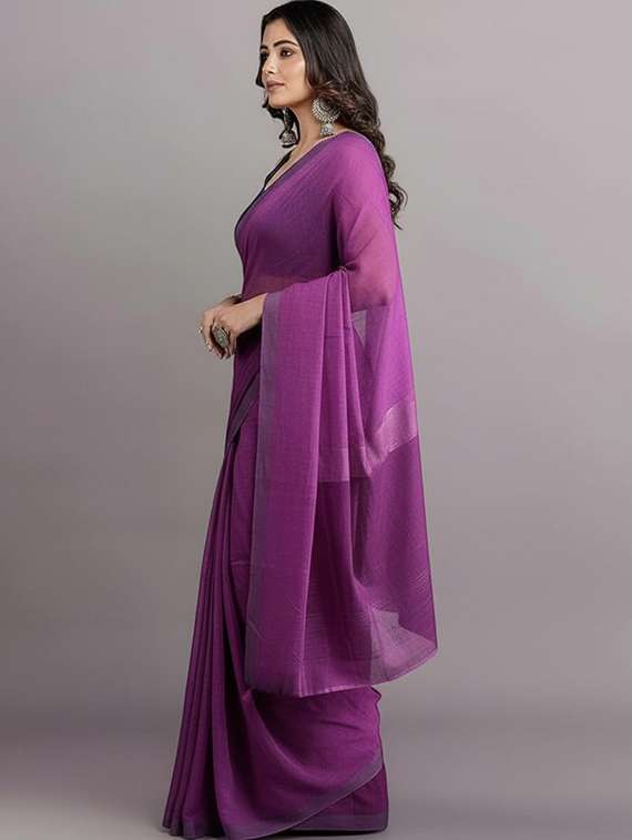Women Solid Handloom Saree - 22565335 -  Standard Image - 4