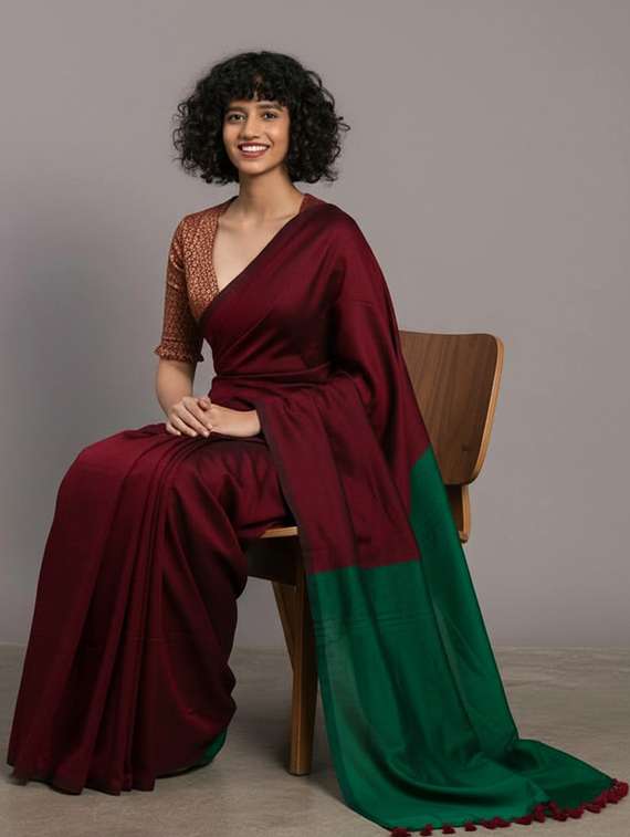 women solid handloom saree - 22565342 -  Standard Image - 4