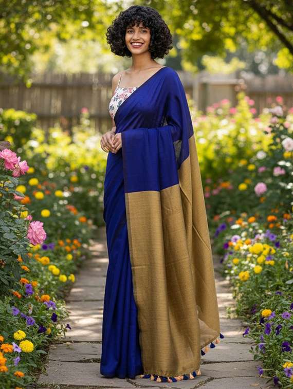 women solid handloom saree - 22565347 -  Standard Image - 1