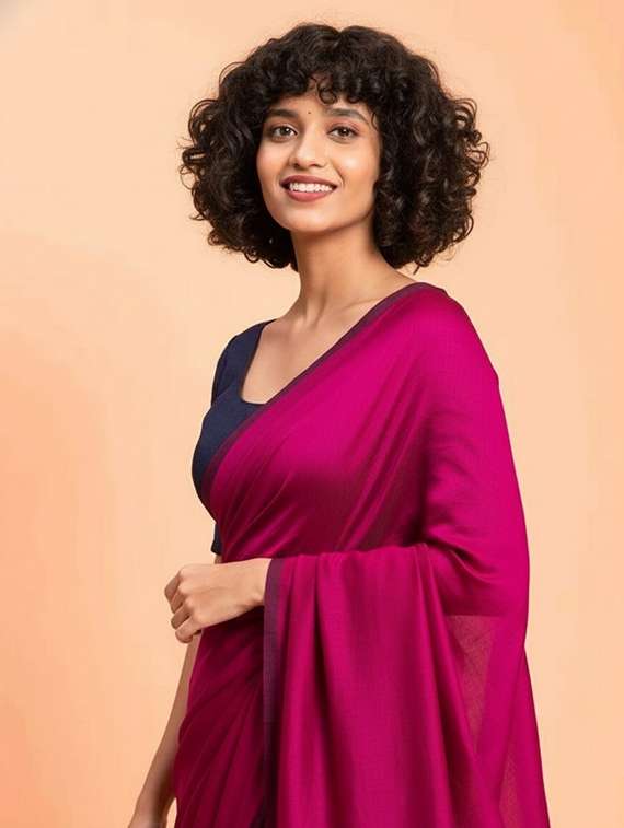 women solid handloom saree - 22565350 -  Standard Image - 1