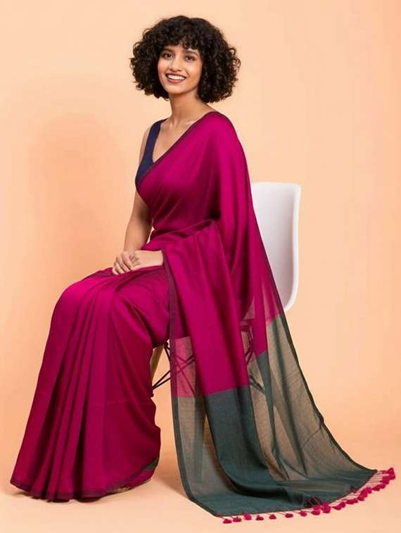 women solid handloom saree - 22565350 -  Standard Image - 4