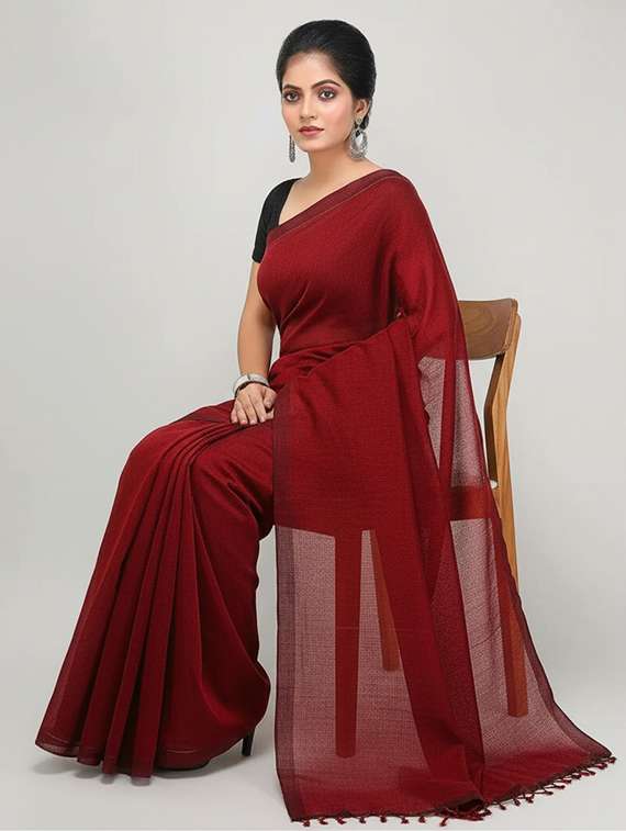 women solid handloom saree - 22565351 -  Standard Image - 4