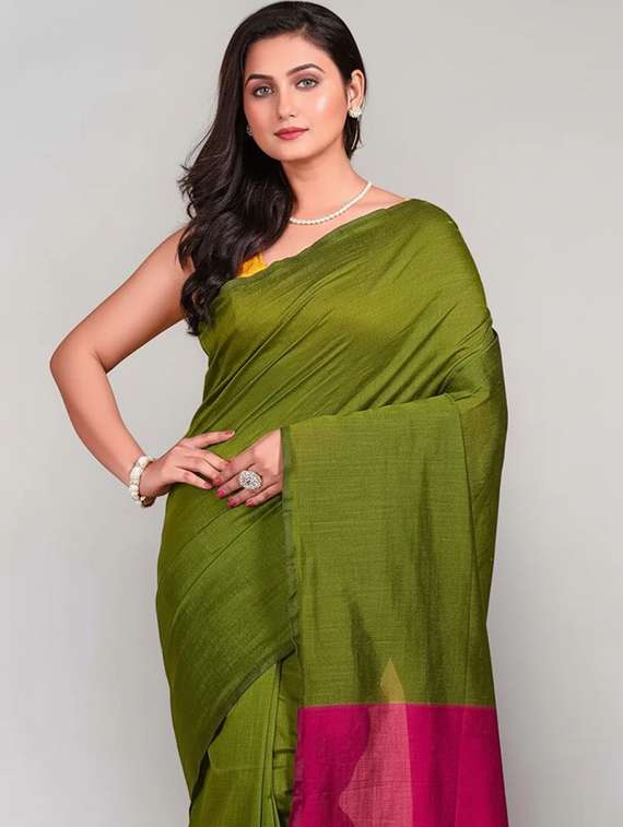 women solid handloom saree - 22565353 -  Standard Image - 1
