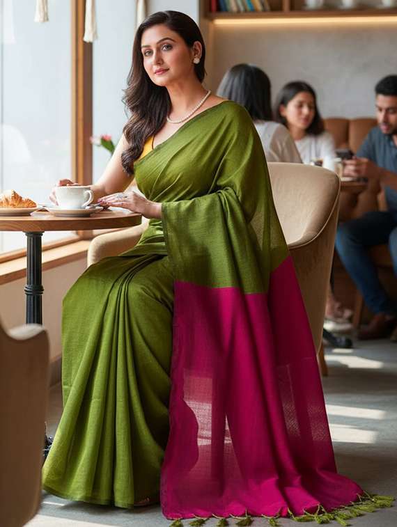 women solid handloom saree - 22565353 -  Standard Image - 4
