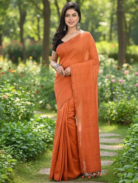 women solid handloom saree - 22565355 -  Standard Image - 4