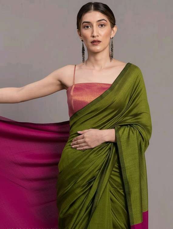 women solid handloom saree - 22565356 -  Standard Image - 1