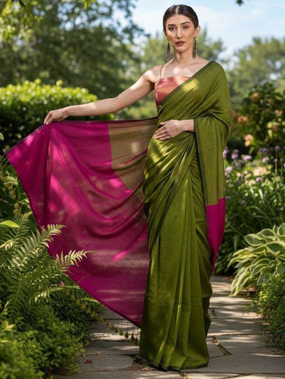 women solid handloom saree - 22565356 -  Standard Image - 4