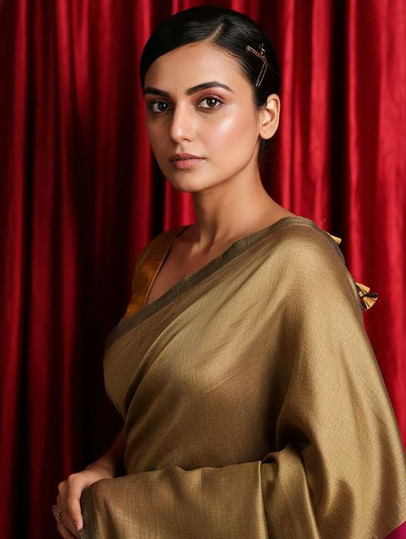 women solid handloom saree - 22565357 -  Standard Image - 1
