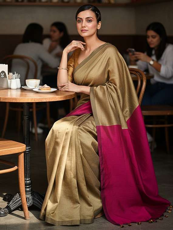 women solid handloom saree - 22565357 -  Standard Image - 4
